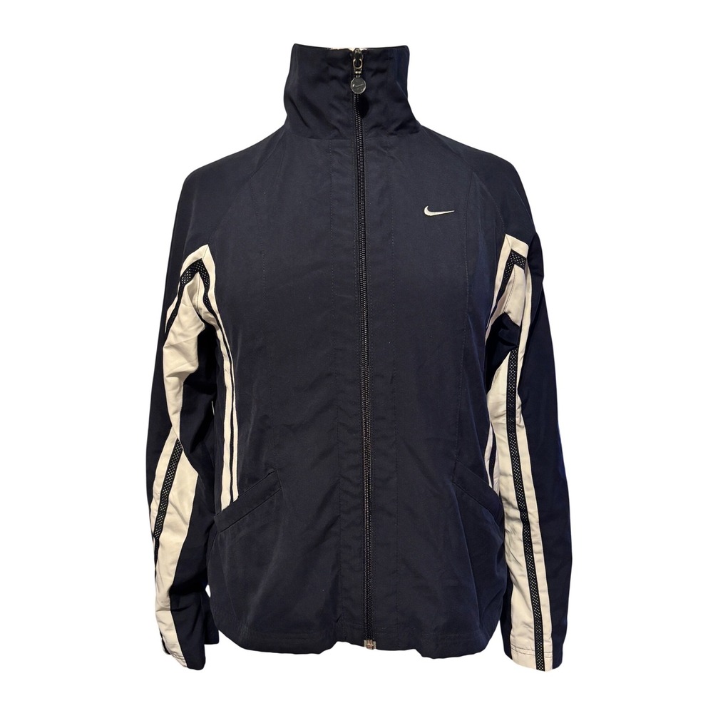 Nike Womens Track‎ Jacket Navy Blue White Stripe Full Zip Athletic Size S 4-6